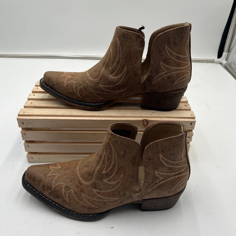Roper Booties Ava Vintage Western Cutout Embroidered Brown Womens 6.5
